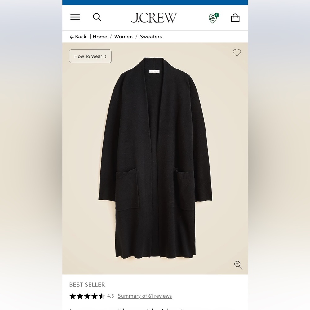 J. Crew Women's Black Open Cardigan
